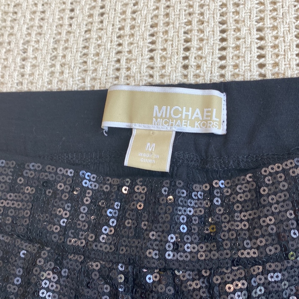 Michael Kors Black Sequins Detail Wide Leg Elastic Waistband Pants !